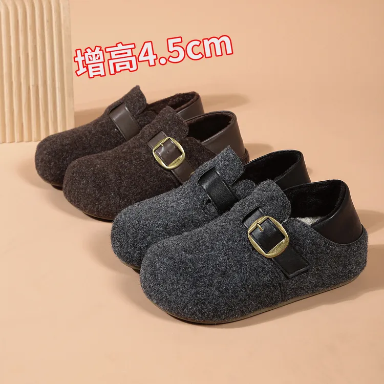 厚底5cm扣带魔术贴两穿冬季加绒保暖韩版毛呢内增高勃肯鞋棉鞋女