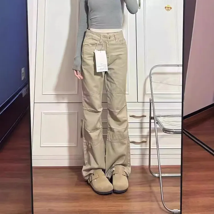 牛仔裤拖地长裤拼接秋季设计潮新款小众复古工装美式阔腿休闲2024