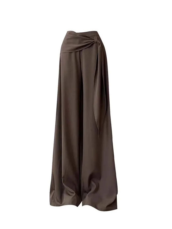 美拉德咖色阔腿裤女早秋新款松弛感高腰绑带显瘦拖地裤休闲裤2598