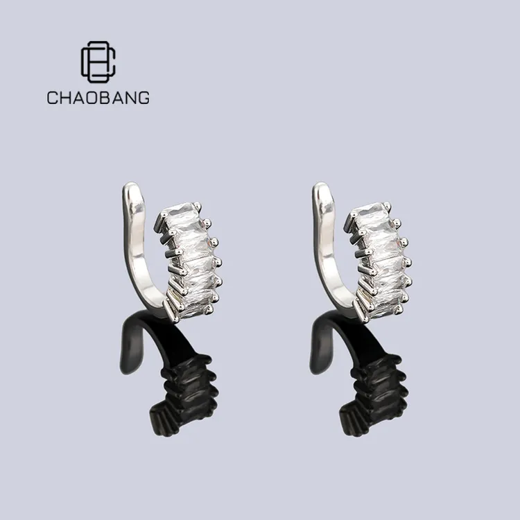 chaobang/潮邦 铜合金耳饰 方钻锆石耳骨夹无耳洞耳夹高级感饰品