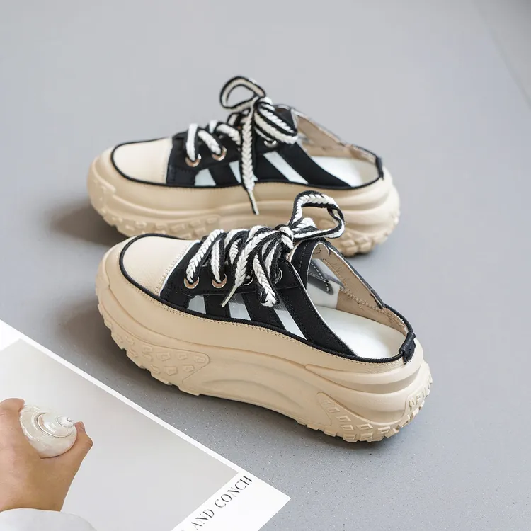 厚底小白鞋女2025爆款春季休闲运动增高老爹松糕秋透气网面高能感