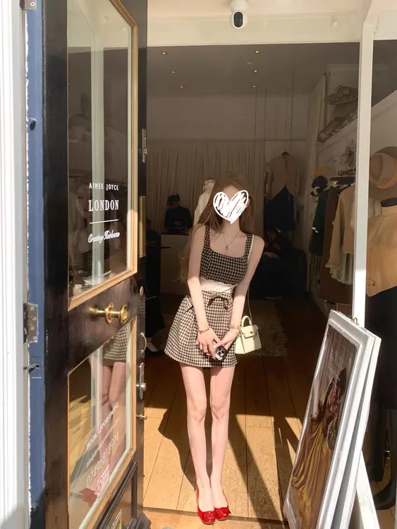 FCYSTUIDOHZJ 波恩画报 格子连衣裙女夏设计感拼接蕾丝蝴蝶结裙子