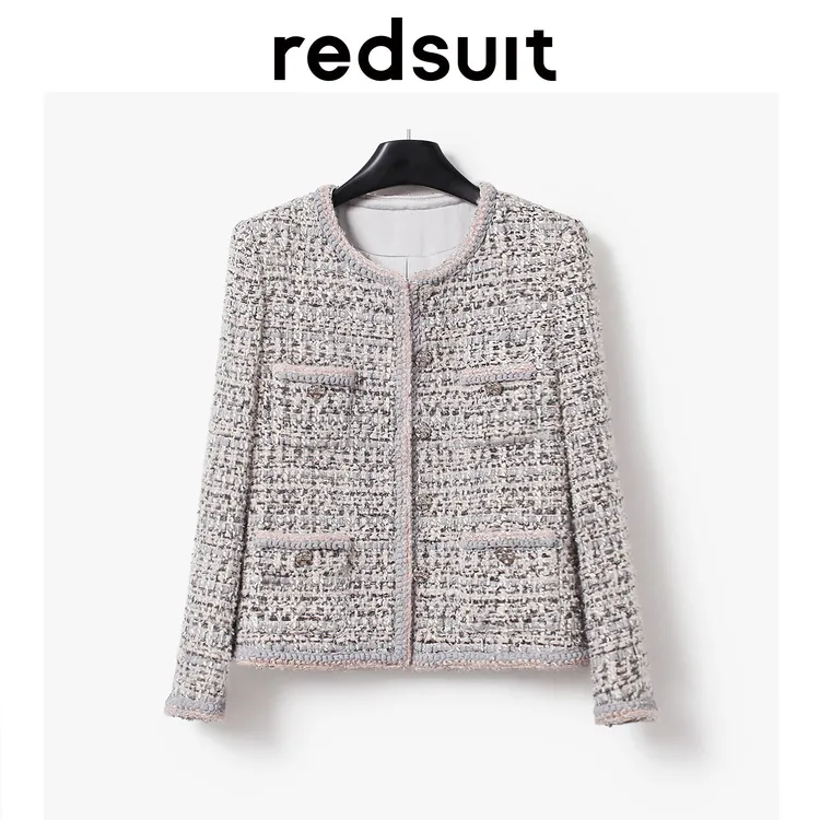 redsuit 雅致高定撞色镶边设计小香风粗花呢外套温柔质感上衣