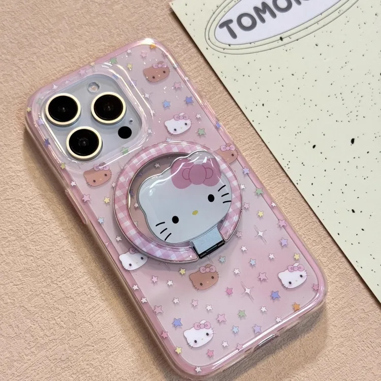 彩色星星kitty适用苹果16Pro可爱iphone15手机壳14磁吸13折叠支架