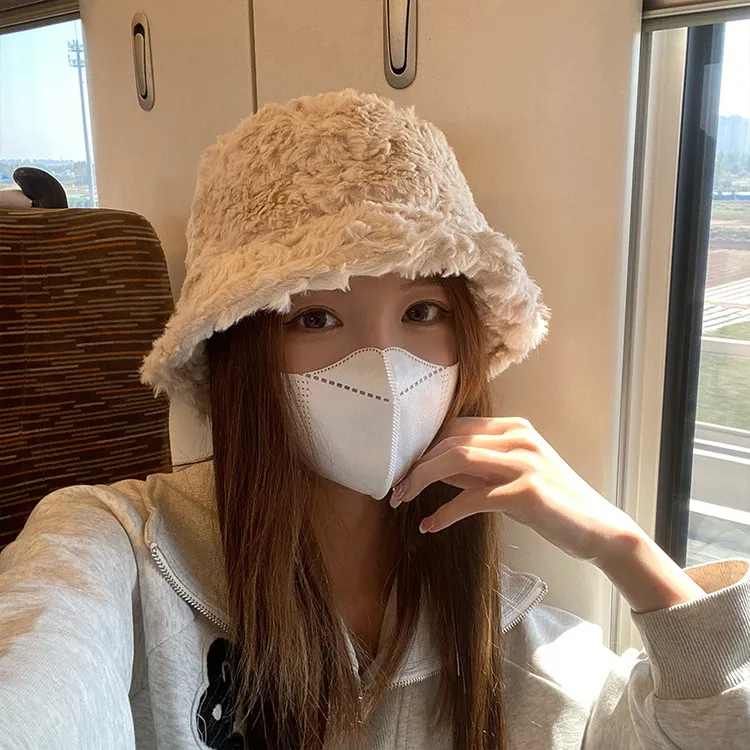 秋冬加厚毛绒大头围渔夫帽女可爱日系百搭盆帽显脸小保暖遮耳冷帽