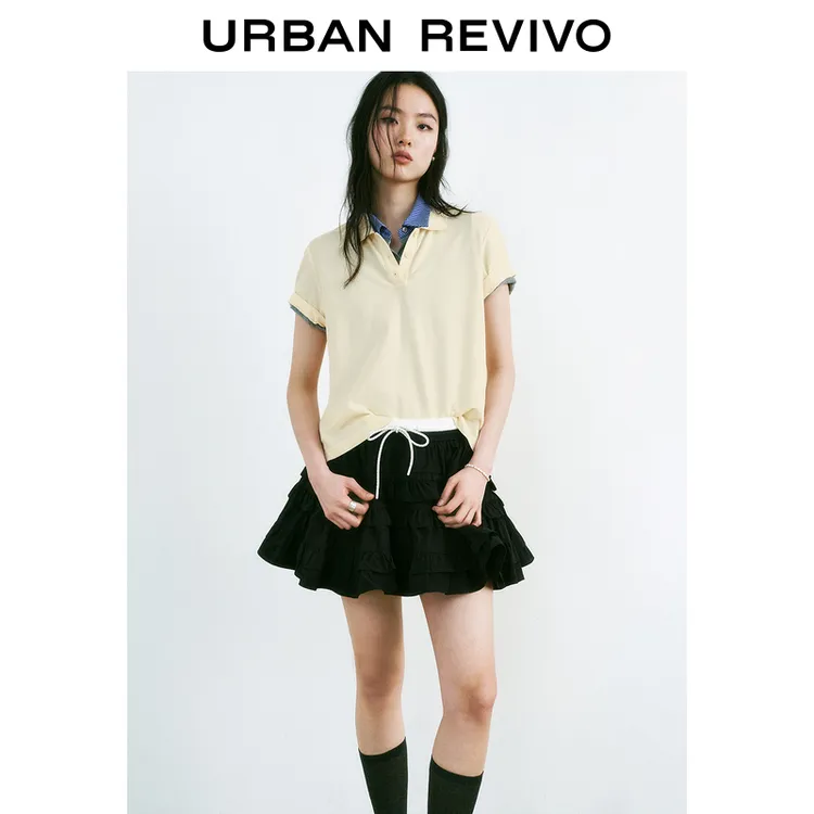 UR2025春季新款女装休闲简约百搭棉质短袖马球衫UYY450105