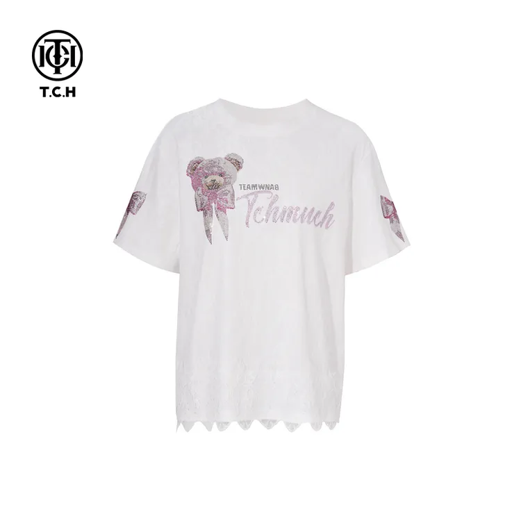 TCH烫钻工艺春季新款时尚休闲百搭T恤女T75A10E5047轻奢tch