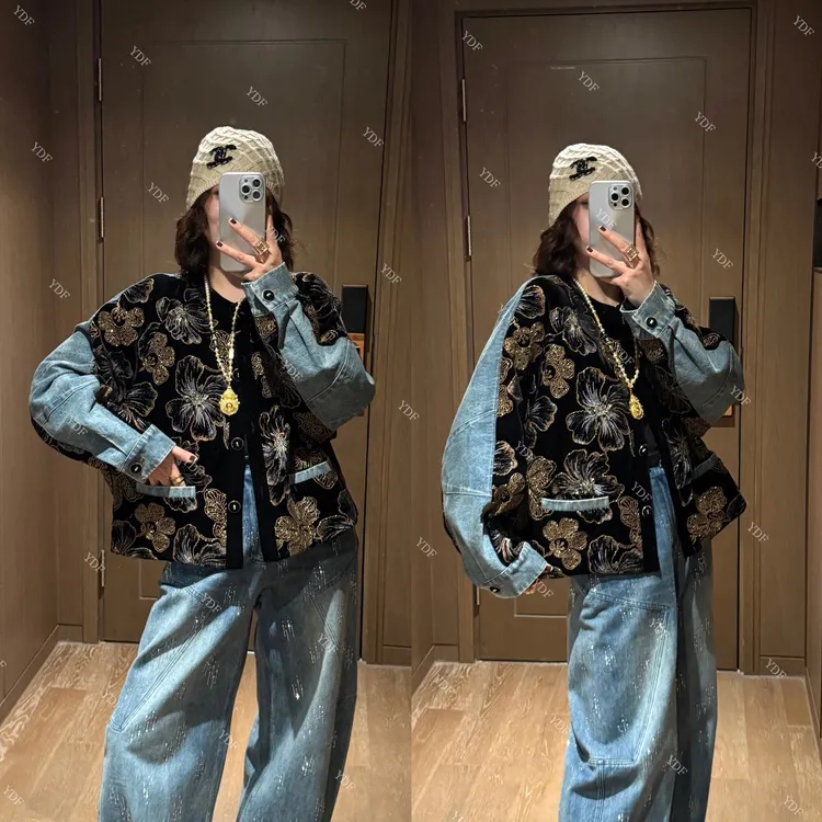 YDFSTUDIO小众【绝美之城】欧货早秋重工牛仔拼接撞色设计时尚外套
