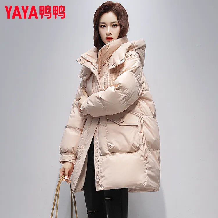鸭鸭中长款羽绒服女士官方正品2025新款冬季宽松大码休闲丫丫外套