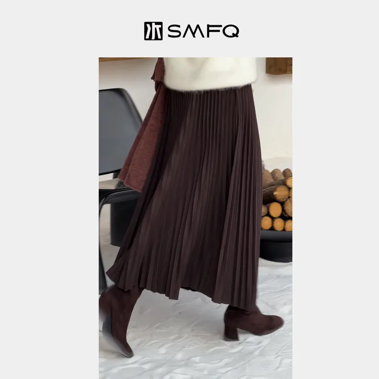 水木夫妻 “舞茶小调”经典百搭百褶裙老钱风秋冬半身裙女