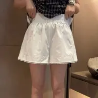 -LEBEINU-【纯棉-松紧腰小花边】设计感女夏新款高腰阔腿短裤25077