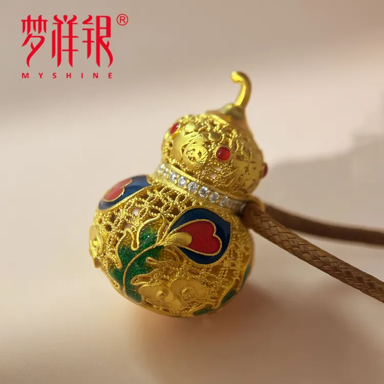 吊坠足银 莲花葫芦福禄搭配银镀金色复古编织古法