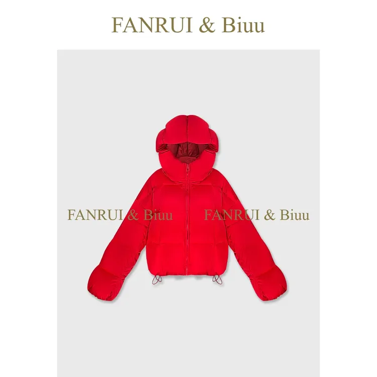 FANRUI/泛芮「缎面丝绸」加厚锁温廓形90白鸭绒羽绒服短外套B19507