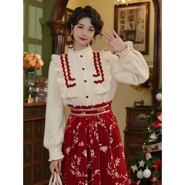 LIJIUJIU【甜杏佳人】千金风显瘦气质长袖法式复古衬衫Yw24120192