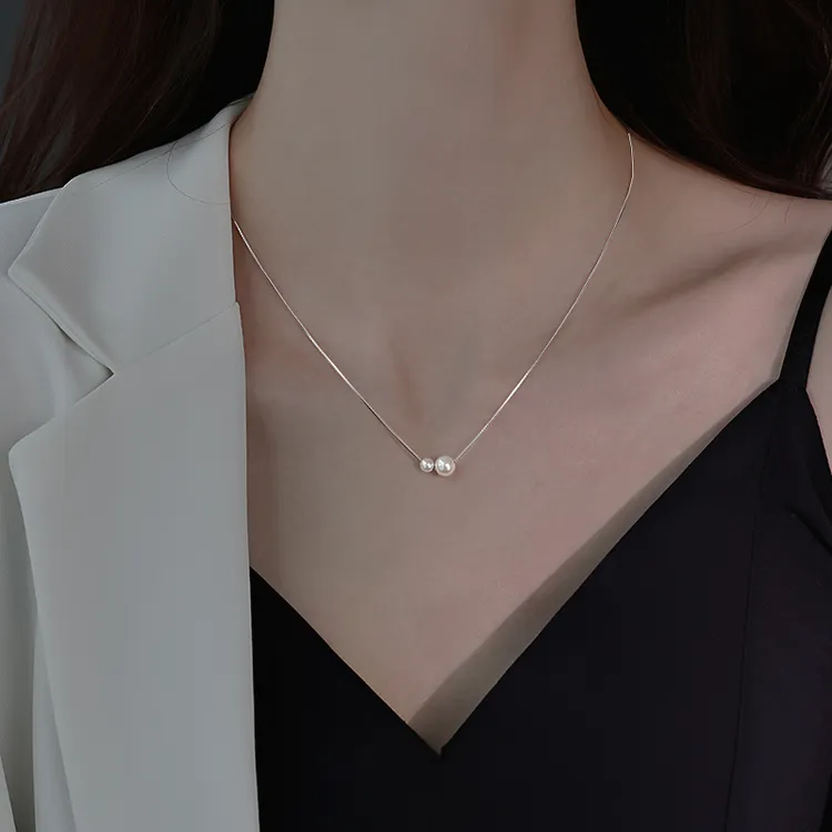 链子925银仿珍珠 925银施家珠项链女2025爆款时尚锁骨链小众颈链