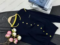 【深蓝色黄纽扣开衫】早秋新款时尚长袖针织上衣QC3842
