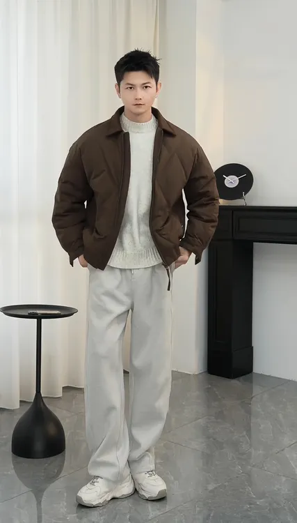 左左私服2025新款新国标90白鸭绒高端菱形格男士冬季翻领羽绒服