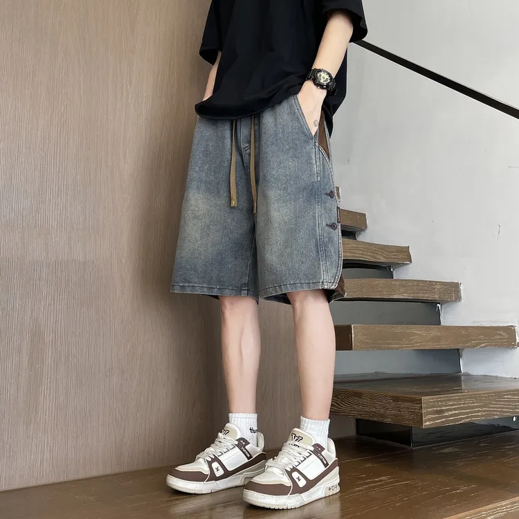 2025美式工装牛仔短裤男士夏季薄款潮流痞帅运动直筒五分中裤子男