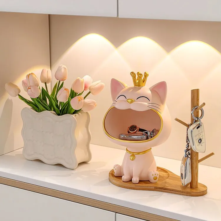 玄关钥匙收纳招财猫摆件轻奢客厅入户进门口电视柜装饰品乔迁礼物