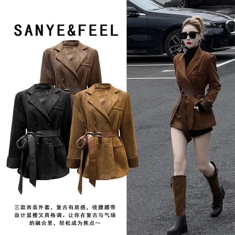 sanye&feel/妍三也【高级西装】秋冬加厚复古高级感长款外套54370YX