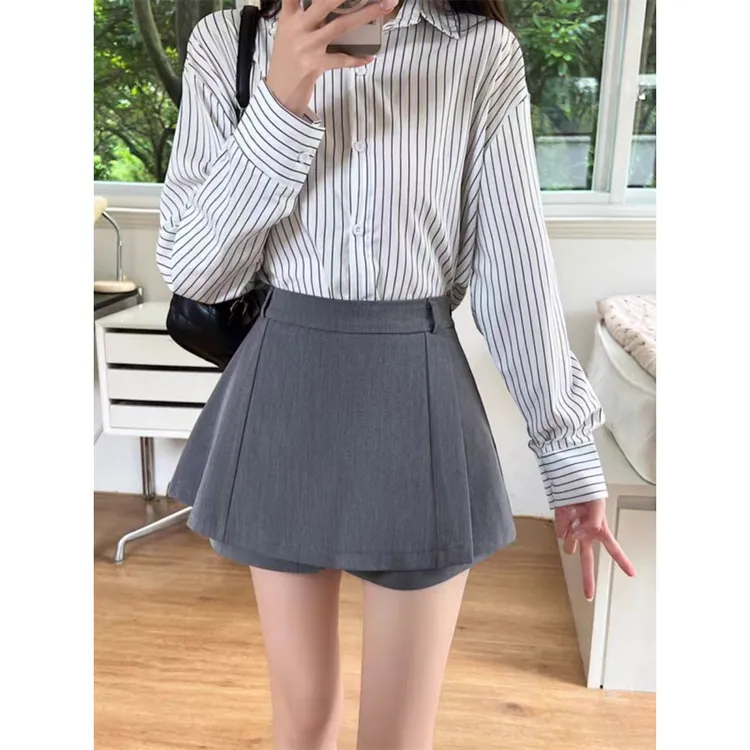 春夏西装新款学院风高腰藏肚子半身裙百搭小个子不规则A字短裤女