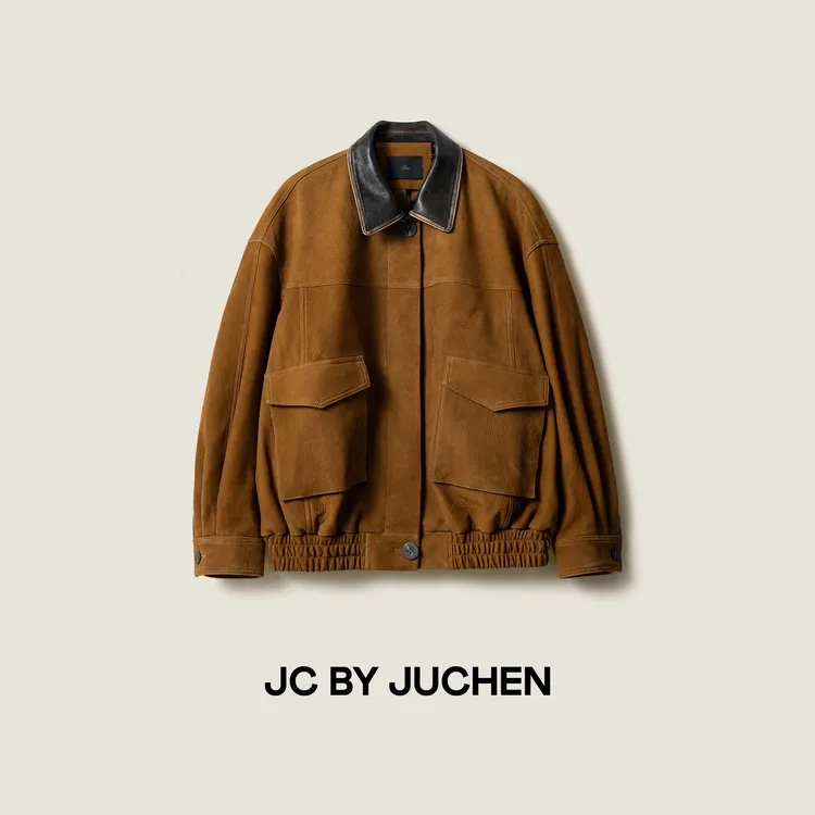 黑标线“焦糖羊皮书”中古感鹿纹山羊皮翻领皮衣外套 FW115009-896