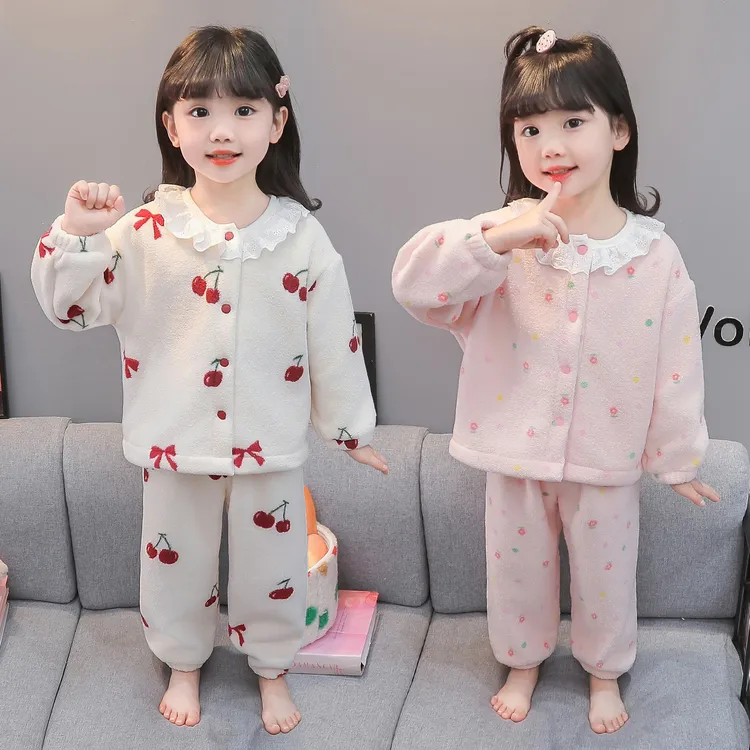 女童睡衣冬季小女孩保暖家居服儿童宝宝珊瑚绒秋冬女孩家居服冬款