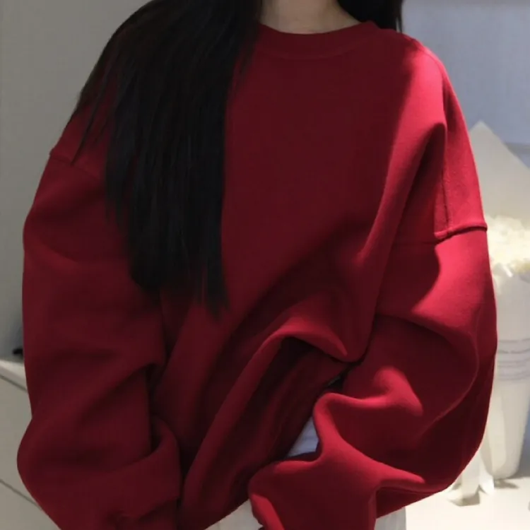 [DROMA] 男女同款简约休闲圆领宽松纯色卫衣