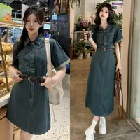 秋季气质牛仔连衣裙高贵上档次女装翻领时尚洋气显瘦收腰裙子JM01