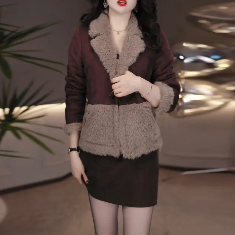 麂皮绒加绒加厚短款外套2025冬季新款秋冬洋气轻奢显瘦小个子上衣
