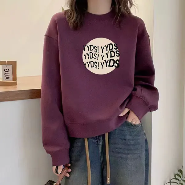 胖mm时尚百搭卫衣女秋冬季韩版宽松大码套头外套休闲圆领加绒上
