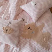 小狗日记 双层纱全棉贴布绣刺绣格子超柔裸睡舒适床品四件套