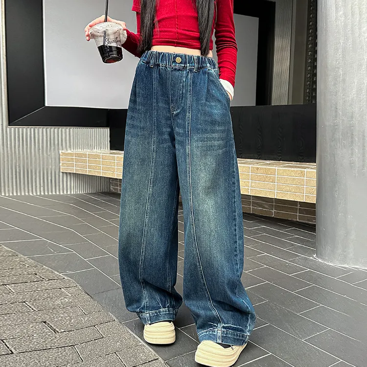 儿童秋装2025年新款大女童装弯刀裤子春秋款牛仔裤秋季阔腿直筒裤