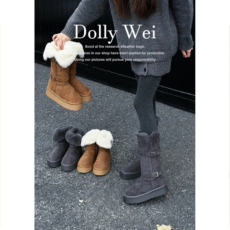 【喜INs】厚底翻折两穿长筒靴女2025冬季加绒加厚保暖增高雪地靴