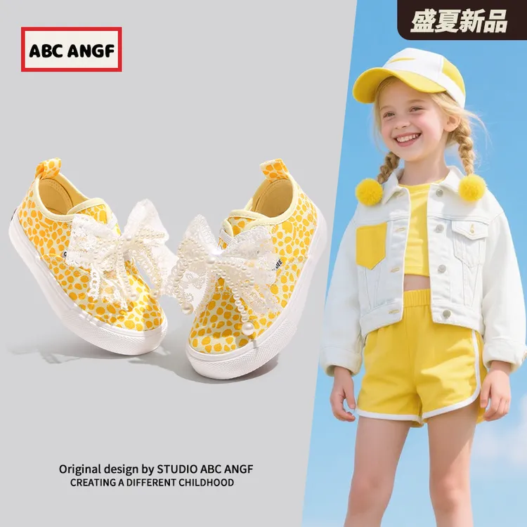 ABC ANGF 糖果●儿童帆布鞋2025年新款春秋女童一脚蹬板鞋透气防滑