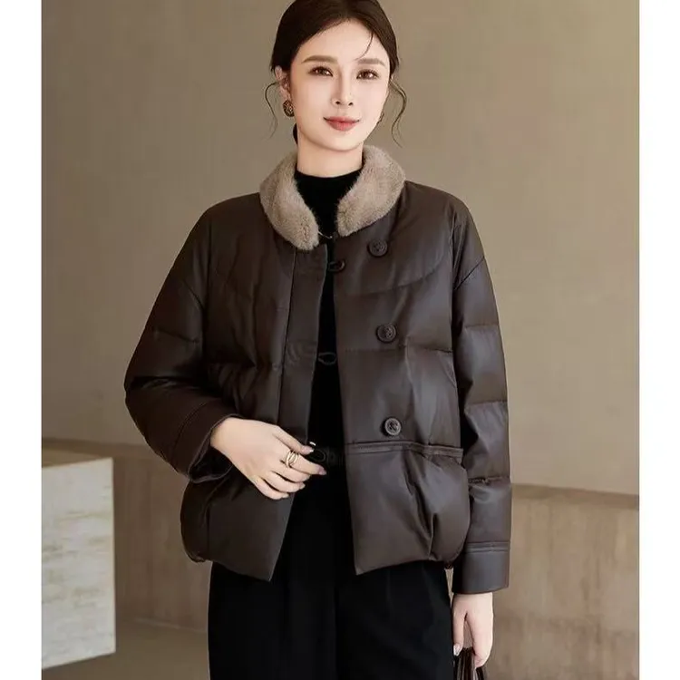 海宁皮衣女仿真皮太空棉棉服短款水貂皮衣外套女款爆款2025新款