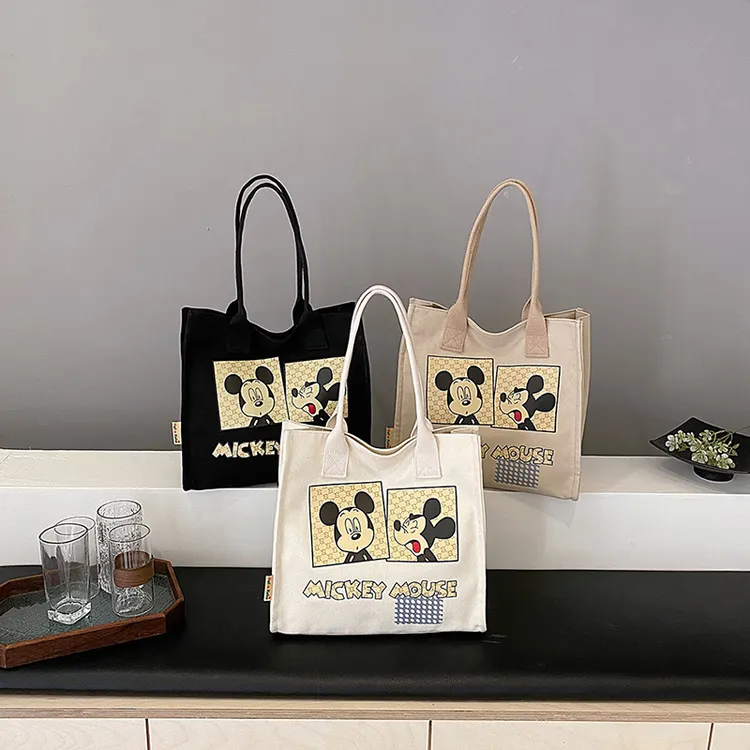 2024新款卡通可爱印花帆布包大容量质感单肩手提包包ins风购物袋