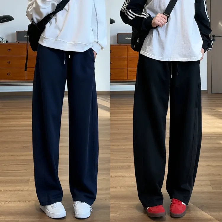 猎雀秋季卫裤腰头罗口设计休闲裤宽松直筒裤子男女可穿