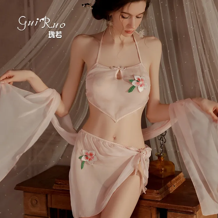 中式传统性感夏季内衣激情诱惑轻纱肚兜短裤披肩汉服制服套装薄款