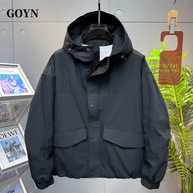GOYN秋季美式痞帅男装潮流百搭休闲连帽纯色男士时尚宽松夹克外套