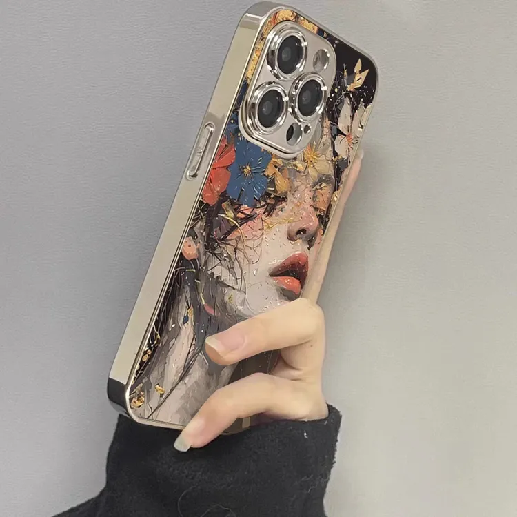 油画女孩适用苹果17promax轻奢网红气质手机壳iphone16pro女15pro