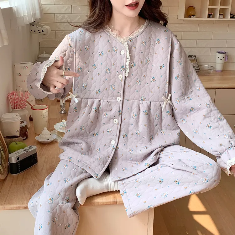 【秋冬空气棉】孕妇睡衣产后产妇坐月哺乳喂奶怀孕期夹层月子服套装
