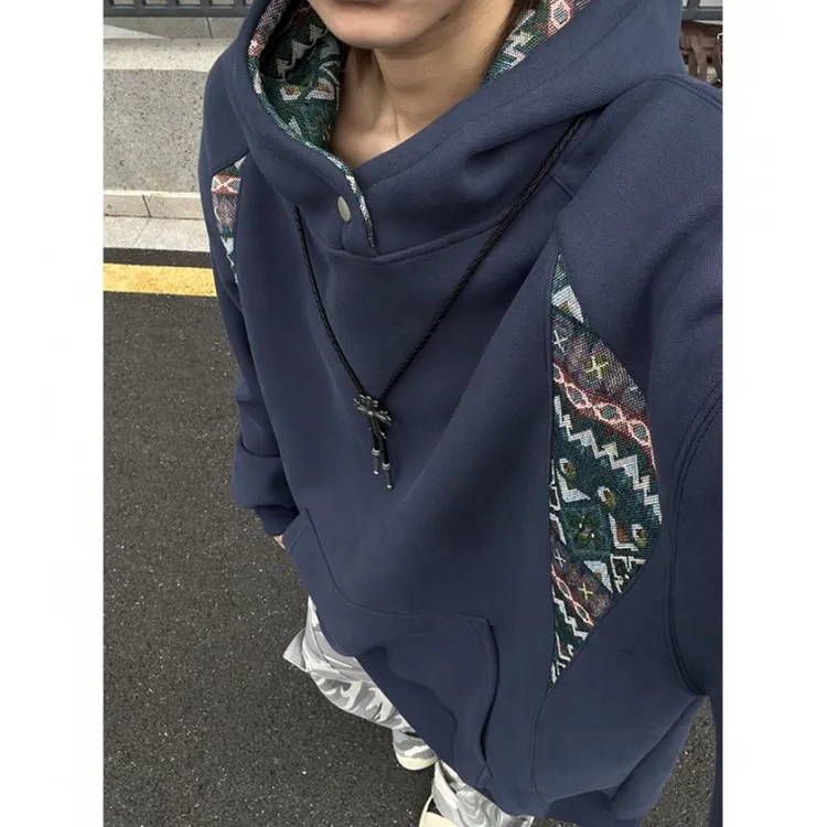 民族风重工刺绣外套男秋季情侣连帽卫衣设计感拼接长袖连帽衫上衣
