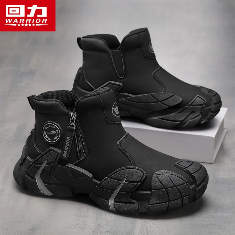 回力户外登山男鞋冬季新款防滑耐磨高帮潮鞋男士时尚黑色马丁棉靴