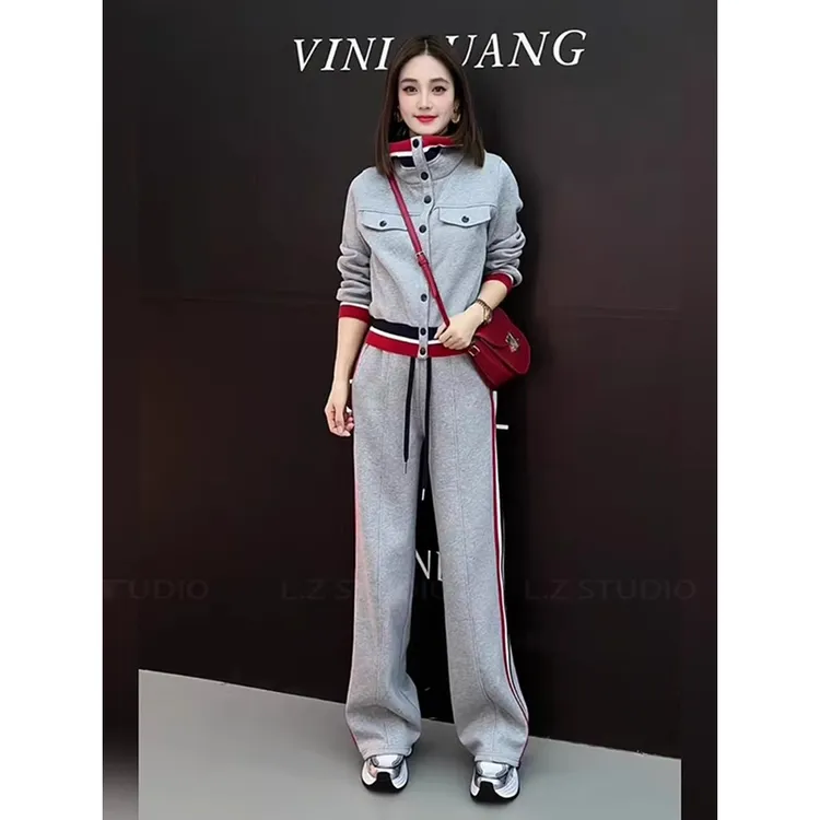 春秋年新款高端品牌炸街时髦减龄高级感卫衣直筒裤子两件套时尚套