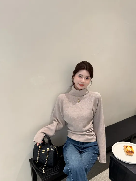 【温柔织物】秋冬韩系高领套头蝙蝠袖针织衫女气质收腰显瘦毛衣上衣