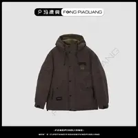 咖啡【潮流地带刺绣字母冲锋衣棉服】2402秋冬·时尚流行工装情侣款