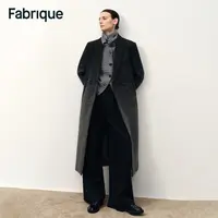 Fabrique Audrey 芝麻点渐变人字纹绵羊毛直身廓形感毛呢长款大衣