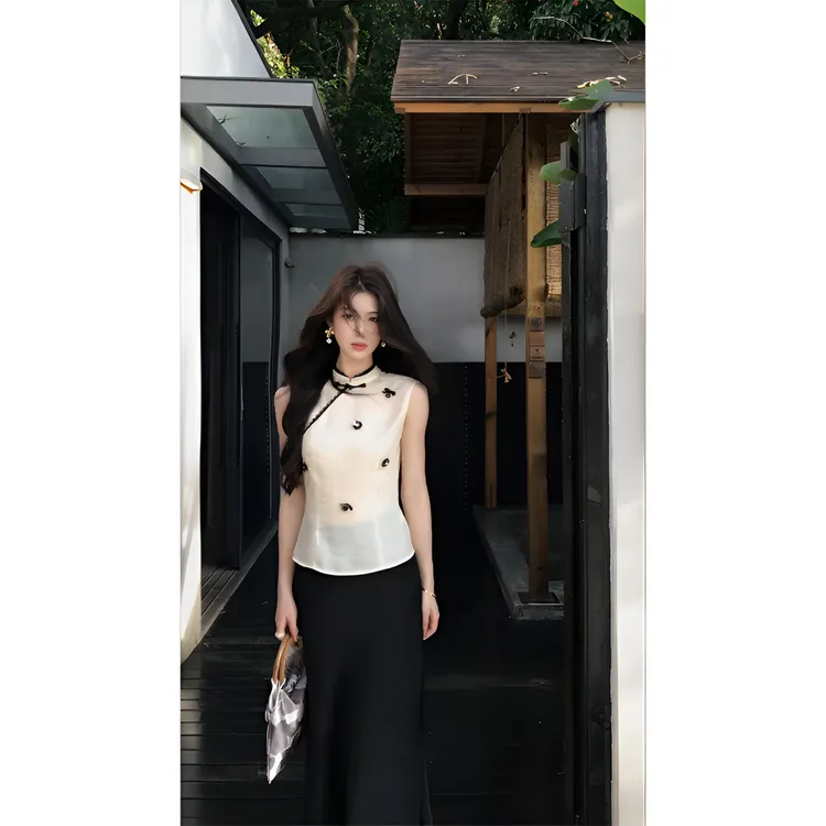 parkyeon新中式高级感复古设计修身上衣搭配时尚气质半身裙套装