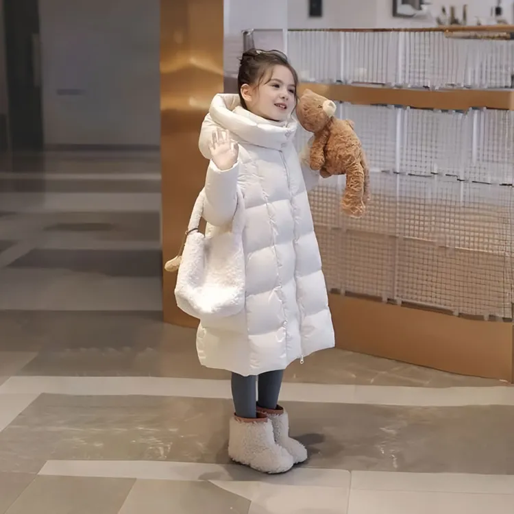 女童中长款羽绒服2025新款连帽休闲女童羽绒服6-12岁潮款高级感